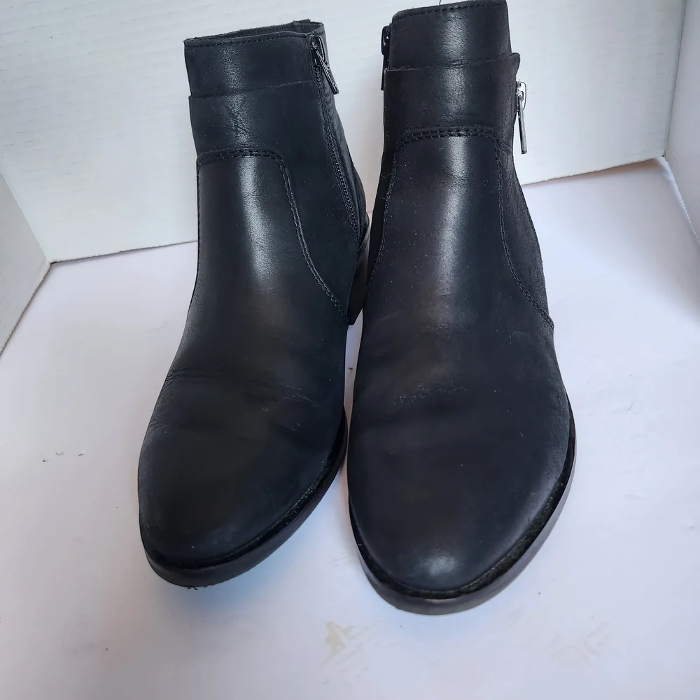 Black Leather  'Cathy' Soft Ankle Booties with Block Heel Size 8